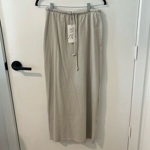 Zara light grey drawstring skirt NWT light grey/khaki color 100% cotton